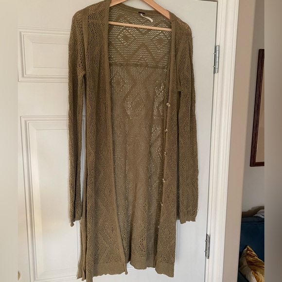 Free People Olive Green Crocheted Duster | Large, fits medium - Picture 4 of 5
